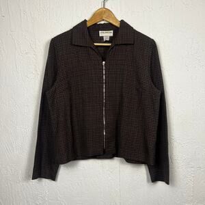 Vintage 90's Women's Houndstooth Zip Up Jacket Brown Large Boho Formal